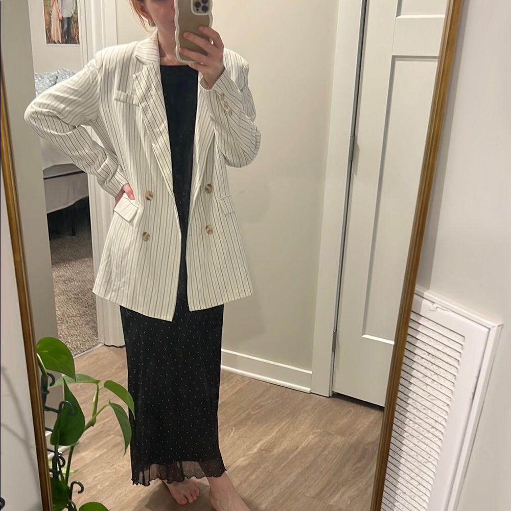 Women's Striped White Blazer